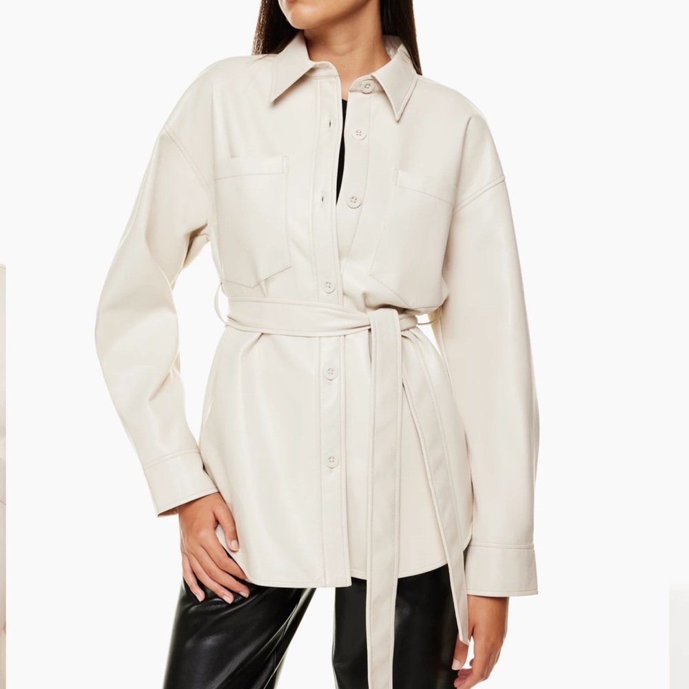 ARITZIA BABATON AVA JACKET VEGAN LEATHER MATTE PEARL BELTED COAT LARGE
